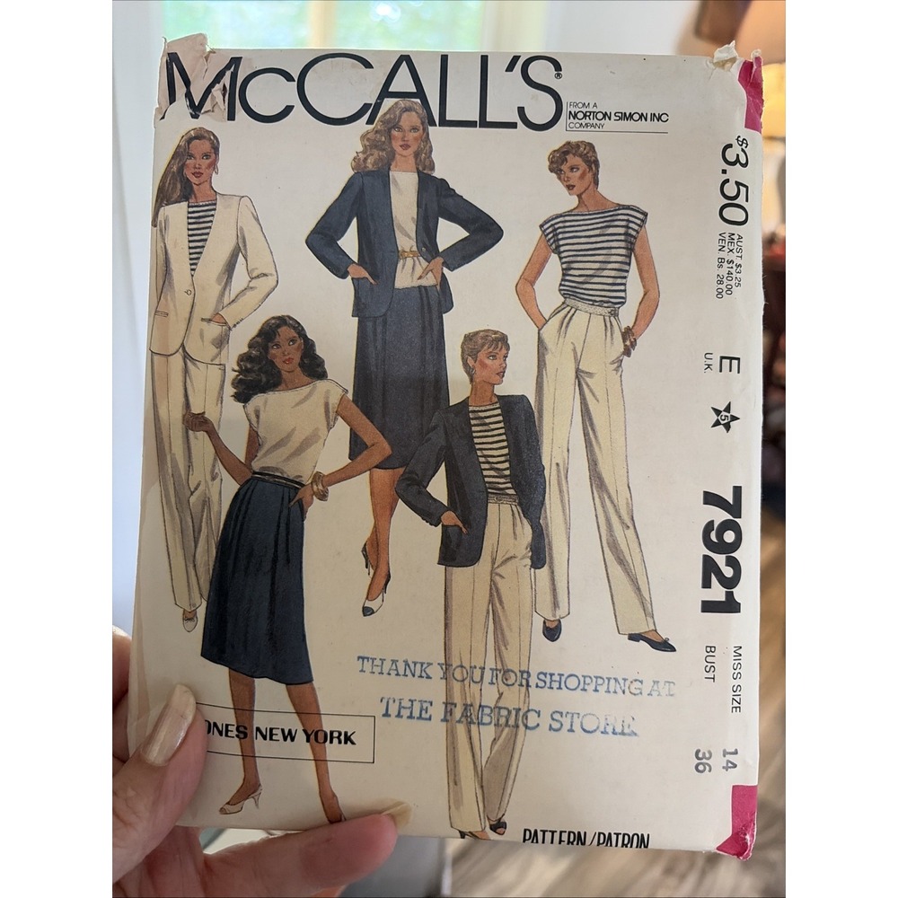 Vintage McCalls 7921 Jacket Top Skirt Pants Pattern Size 14 Uncut 1980s Jones NY